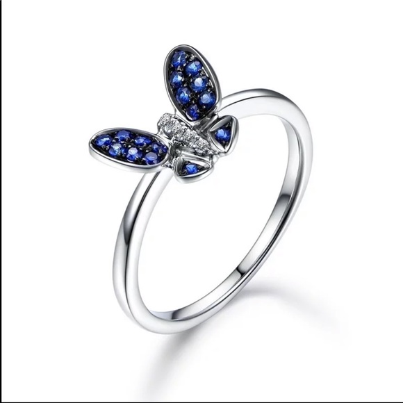 New Women’s 925 Silver Sapphire Butterfly Ring - Picture 3 of 5